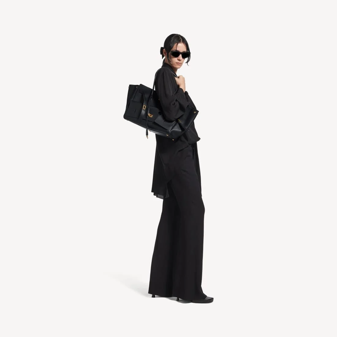 Balenciaga Bel Air Carry All Bag Medium In Black Smooth Calfskin, Aged-Gold Hardware - Image 3
