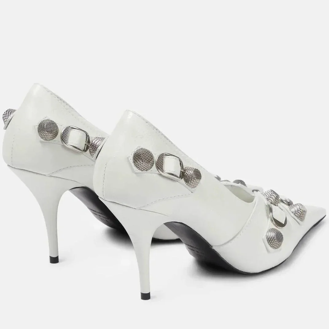 Balenciaga Cagole White Leather Stiletto Pumps - Image 2