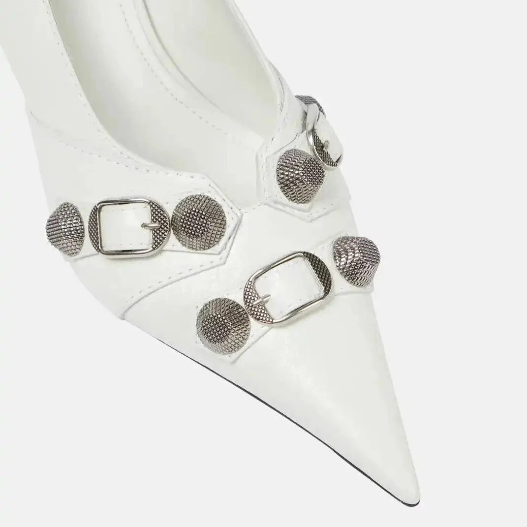 Balenciaga Cagole White Leather Stiletto Pumps - Image 3