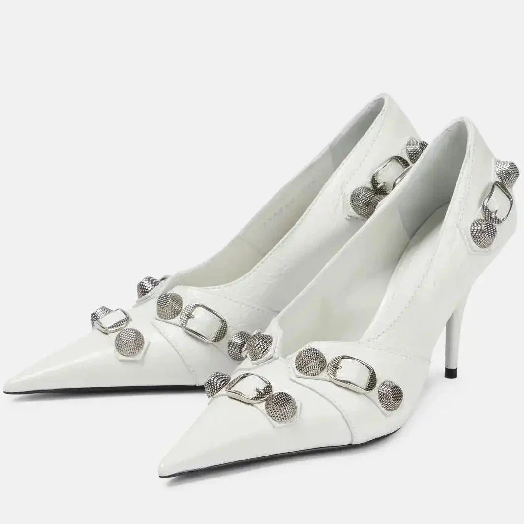 Balenciaga Cagole White Leather Stiletto Pumps - Image 4
