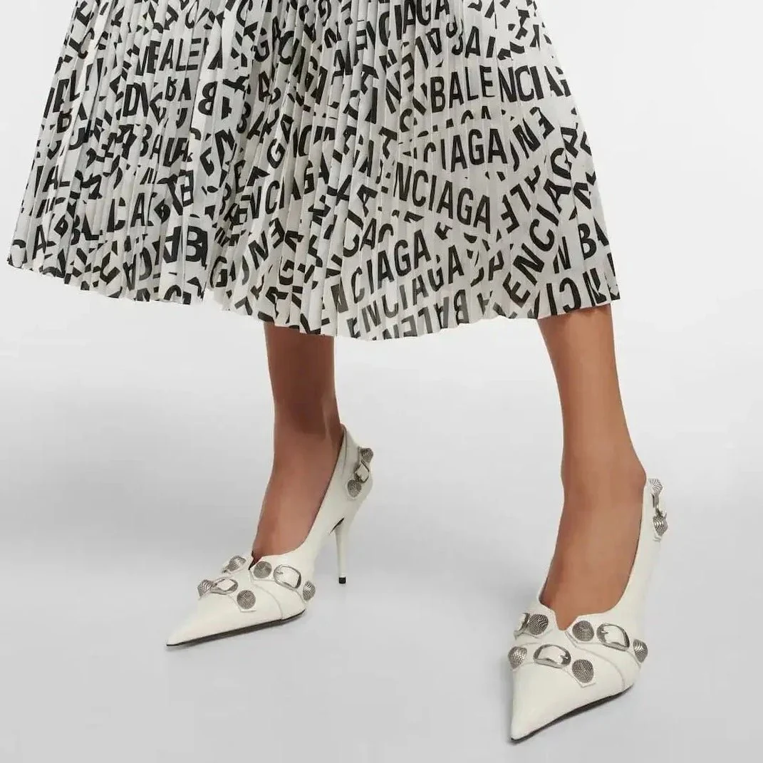Balenciaga Cagole White Leather Stiletto Pumps - Image 5