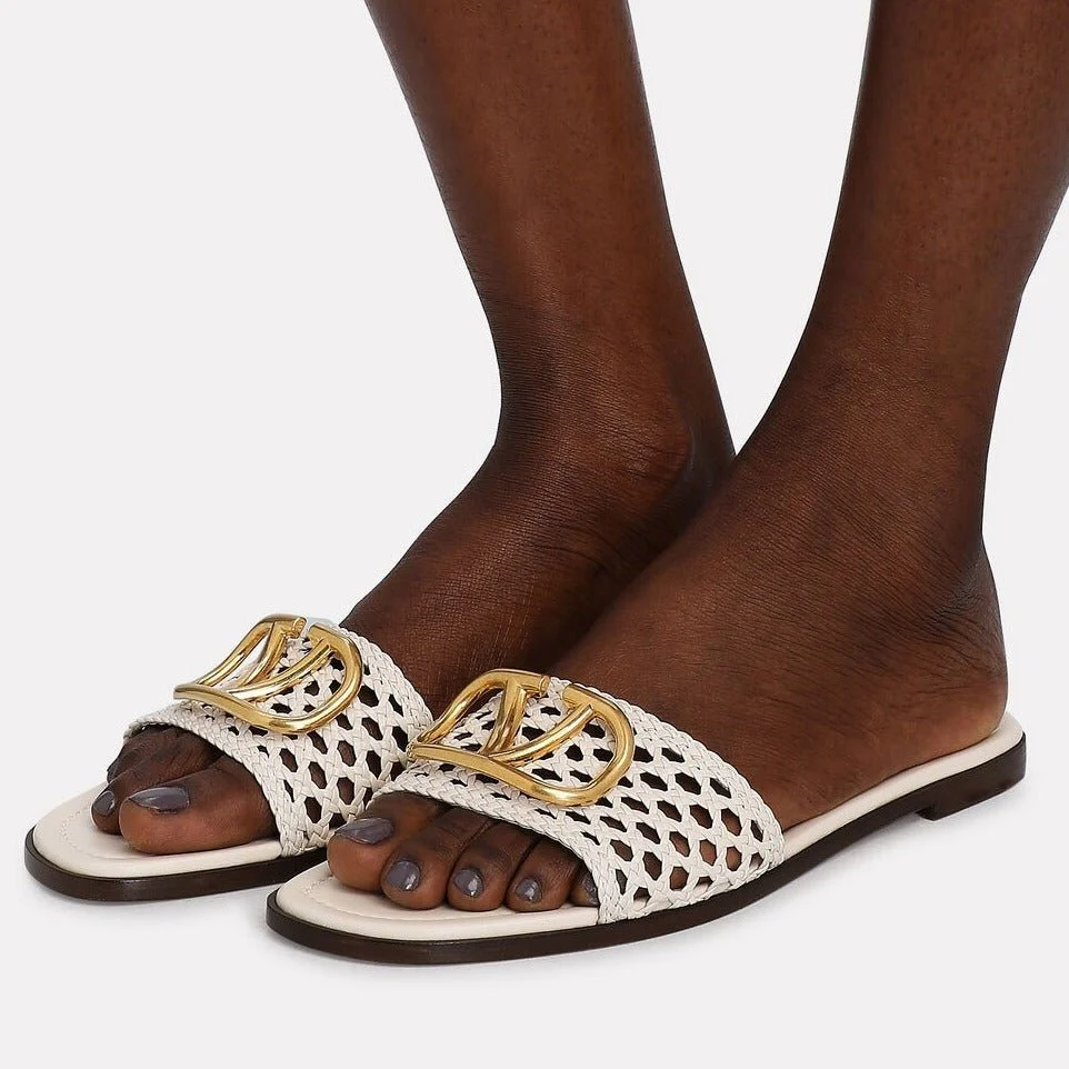 Valentino Garavani White VLogo Slide Sandals - Image 5