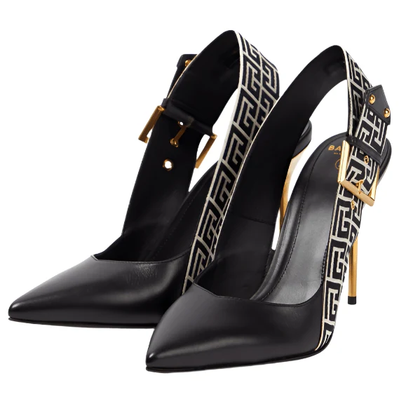 Balmain Ruby Monogram Leather Slingback Pumps - Image 4
