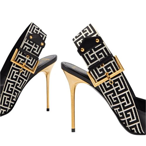 Balmain Ruby Monogram Leather Slingback Pumps - Image 6