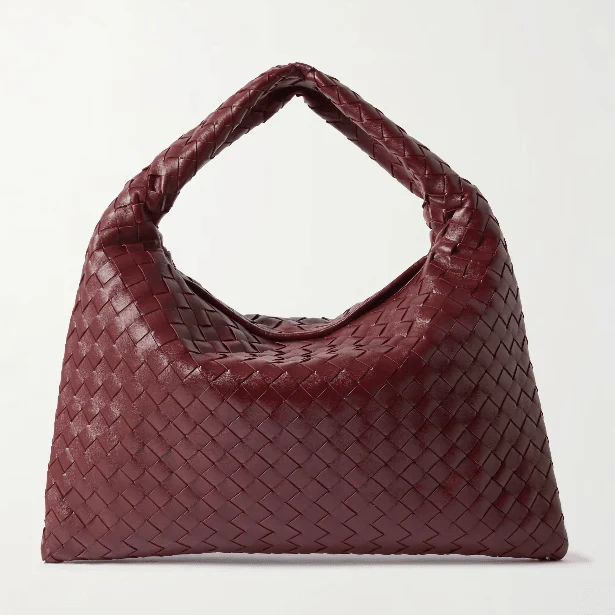 Bottega Small Veneta Hop Burgundy Leather Bag