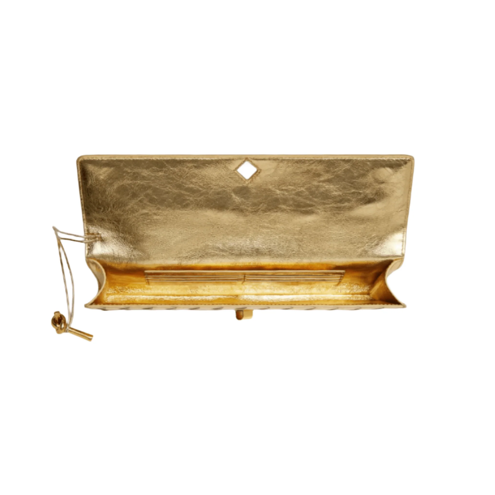 Bottega Veneta Andiamo Clutch Metallic Gold Leather With Knotted Strap - Image 2