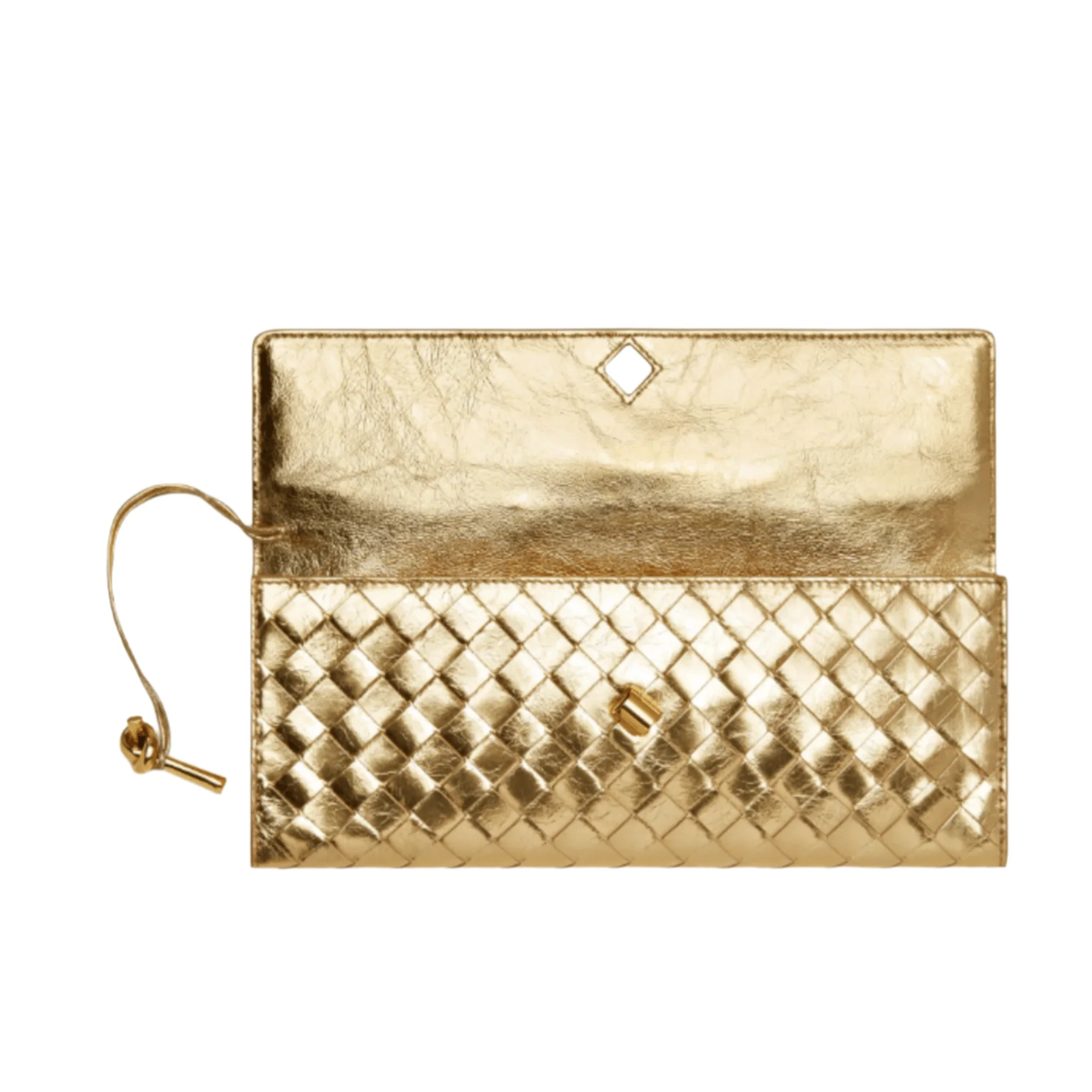 Bottega Veneta Andiamo Clutch Metallic Gold Leather With Knotted Strap - Image 4