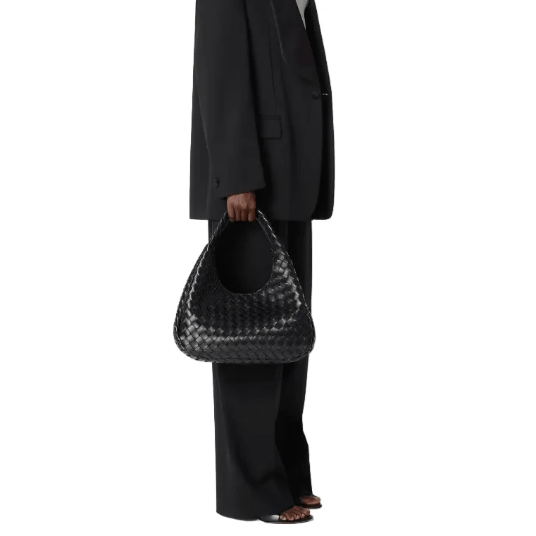 Bottega Veneta Campana Intrecciato Leather Shoulder Bag Medium Black - Image 2
