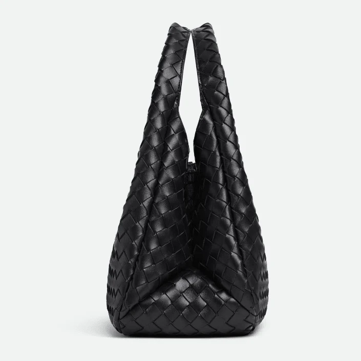Bottega Veneta Campana Intrecciato Leather Shoulder Bag Medium Black - Image 4