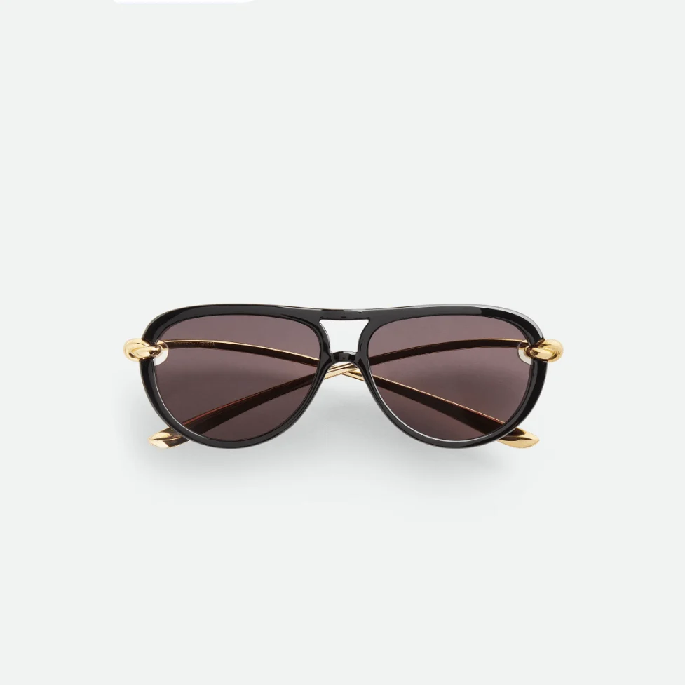 Bottega Veneta Classic Aviator Sunglasses With Gold Ribbon Detail