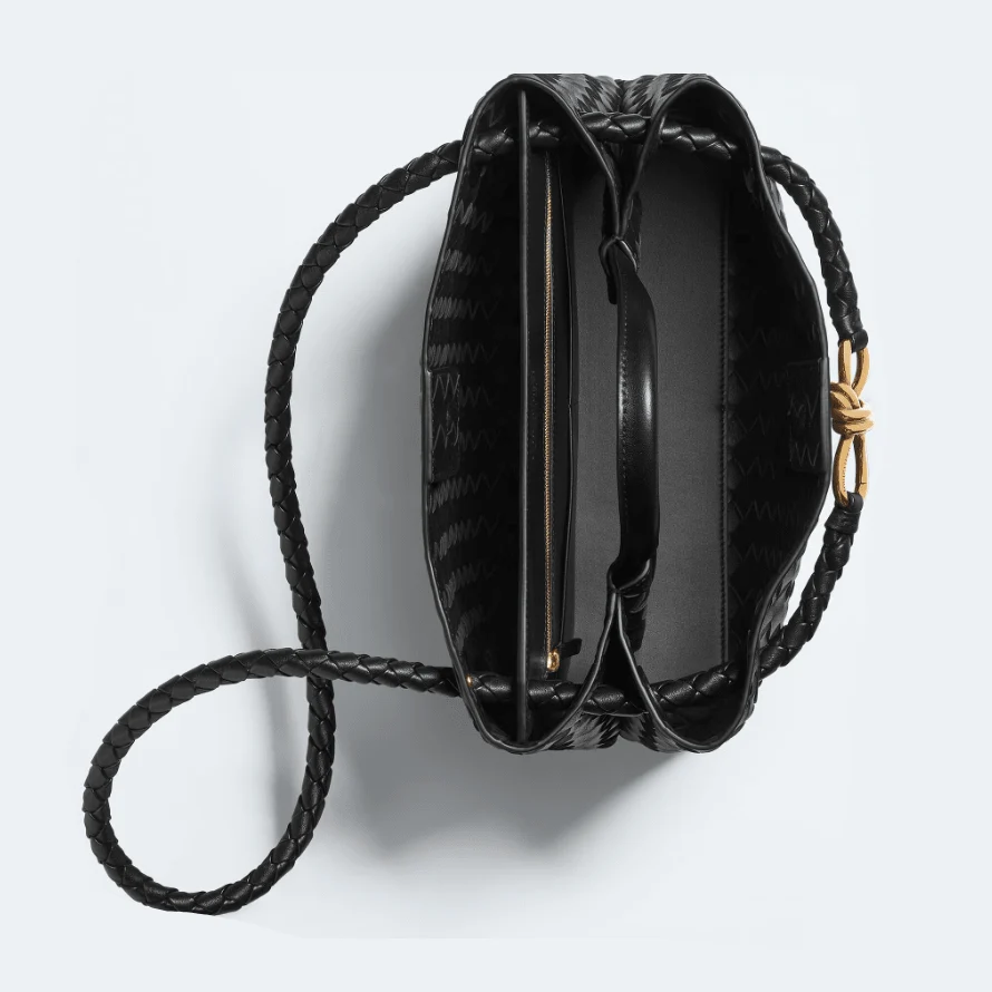 Bottega Veneta Medium Andiamo Crossbody Bag in Intrecciato Leather Black - Image 4