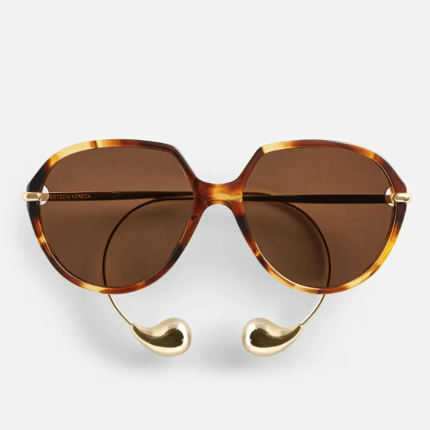 Bottega Veneta Oversized Tortoiseshell Sunglasses With Iconic Gold Drop Charm