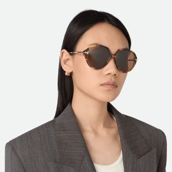 Bottega Veneta Oversized Tortoiseshell Sunglasses With Iconic Gold Drop Charm - Image 3
