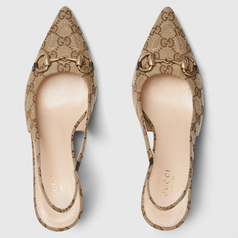 Gucci Bouncing Women’s Slingback Pump With Horsebit | Beige & Ebony GG Canvas Heels - Image 5