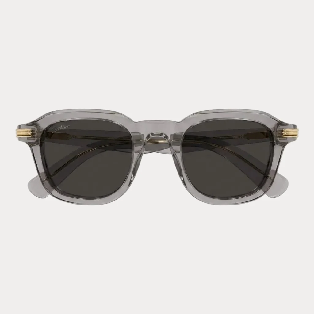 Cartier Transparent Grey Square Sunglasses With Gold Details - Image 2