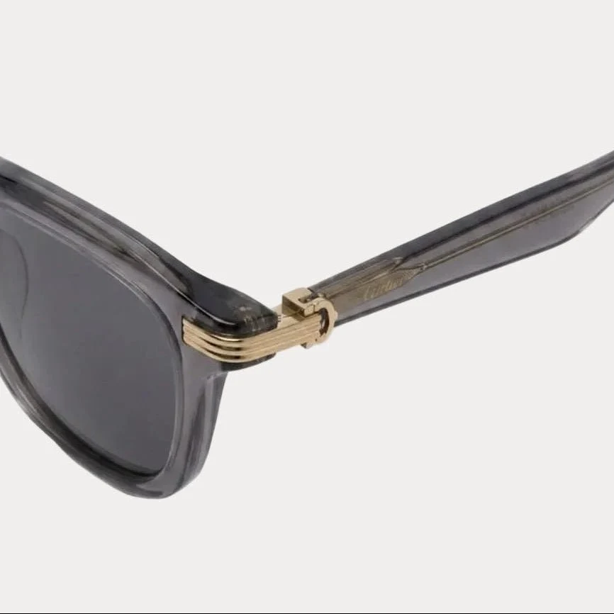 Cartier Transparent Grey Square Sunglasses With Gold Details - Image 3