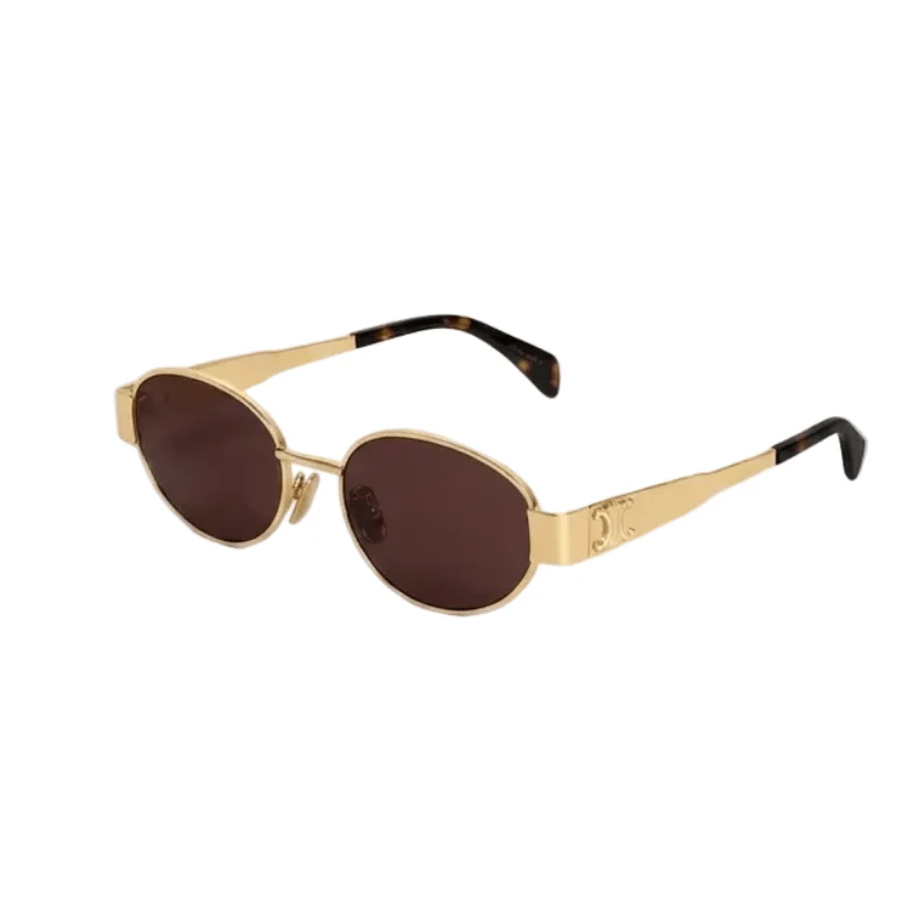 Celine Oval Gold Metal Frame Sunglasses With Brown Gradient Lenses