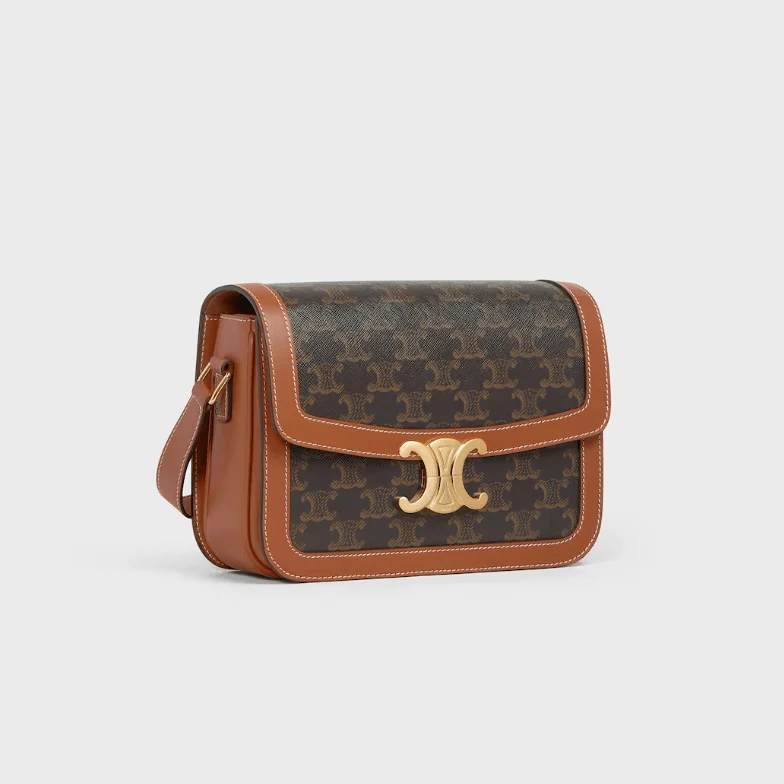Celine Triomphe Canvas and Calfskin Crossbody Bag Tan - Image 3
