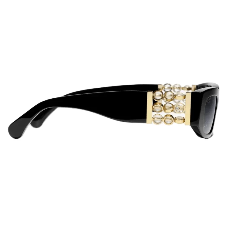 Chanel Black Rectangular SunglassesWith Gold And Crystal-Embellished Temples - Image 2