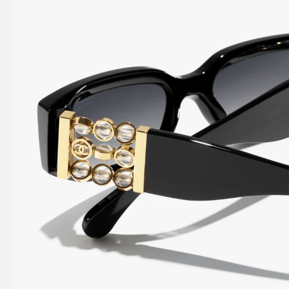 Chanel Black Rectangular SunglassesWith Gold And Crystal-Embellished Temples - Image 3