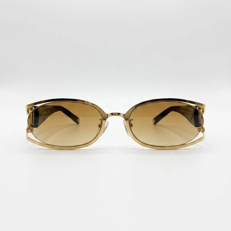 Chanel Luxury Gold-Tone Oval Frame Sunglasses