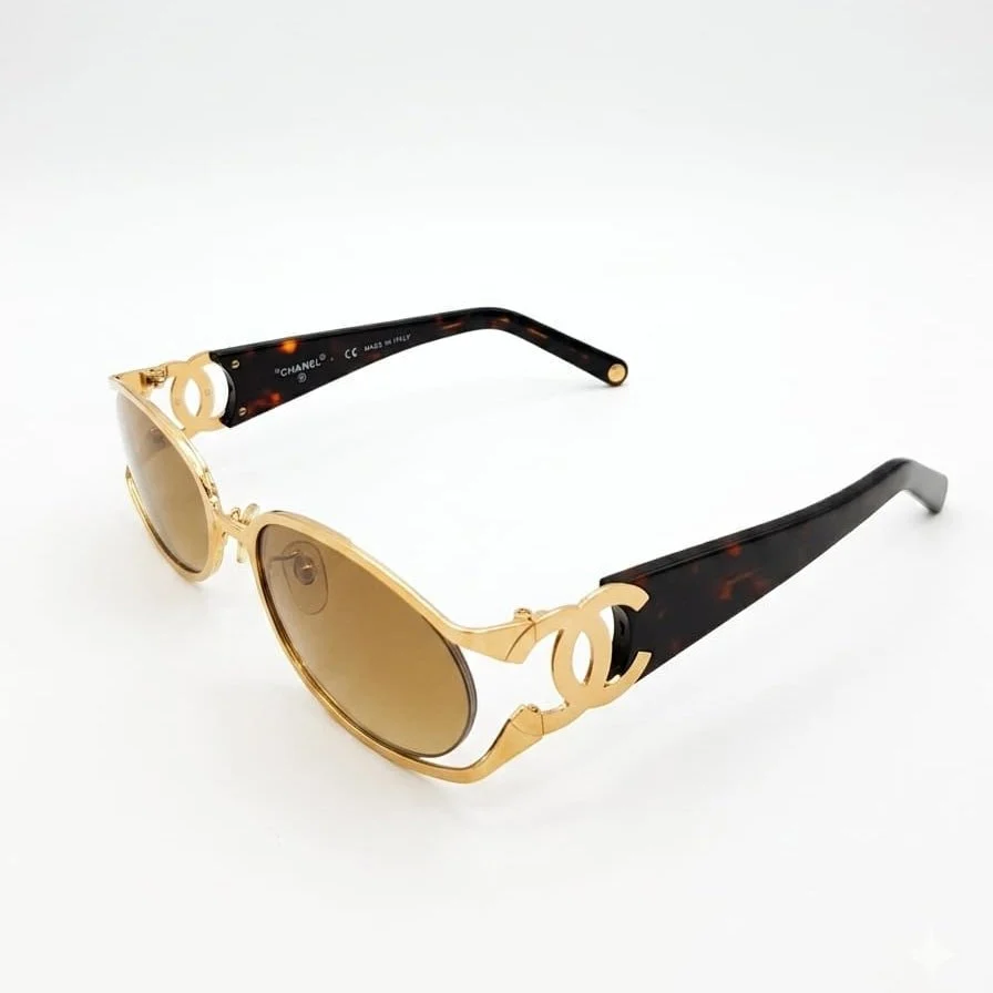 Chanel Luxury Gold-Tone Oval Frame Sunglasses - Image 2