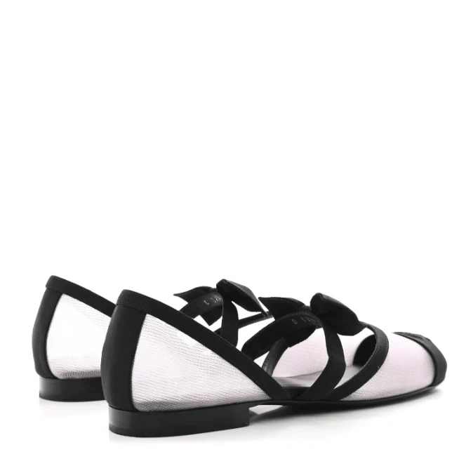Chanel Mesh Grosgrain Mary Janes Flat White Black - Image 3