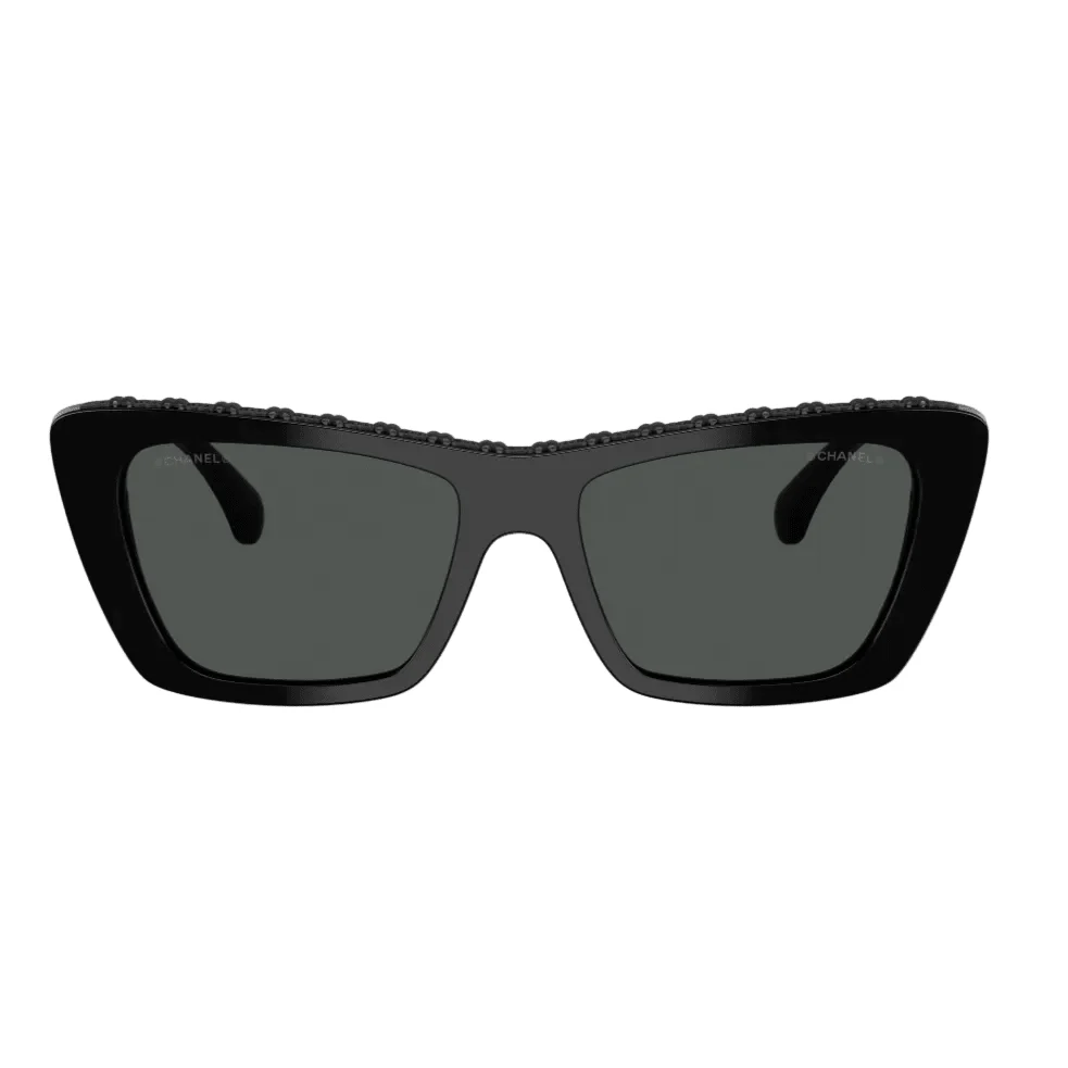 Chanel Rectangular Sunglasses With Black Chain-Link Top Bar Detail
