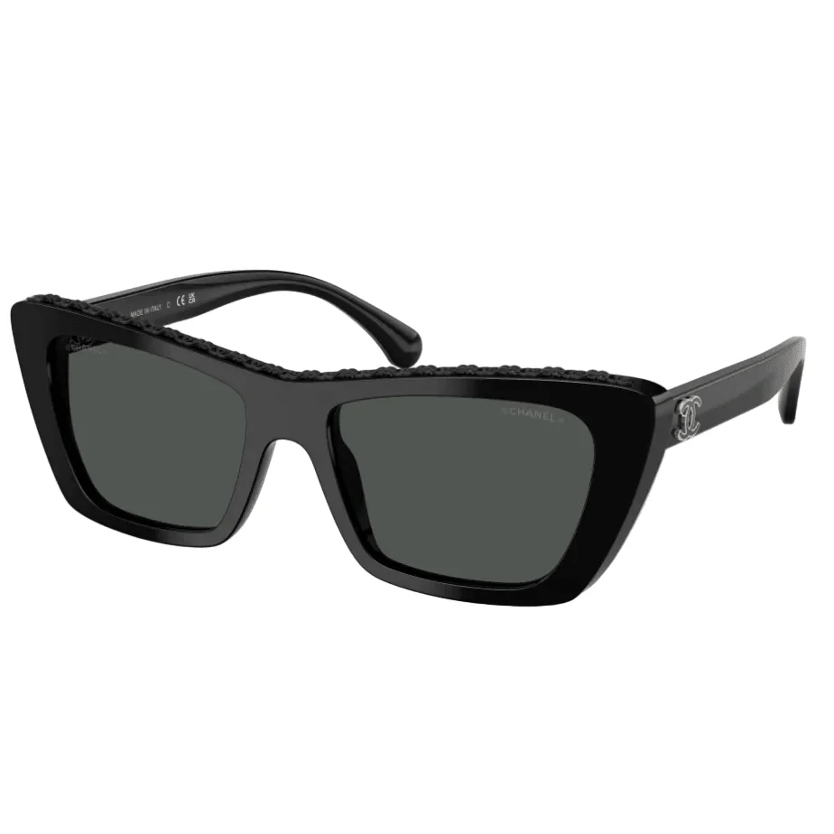 Chanel Rectangular Sunglasses With Black Chain-Link Top Bar Detail - Image 2