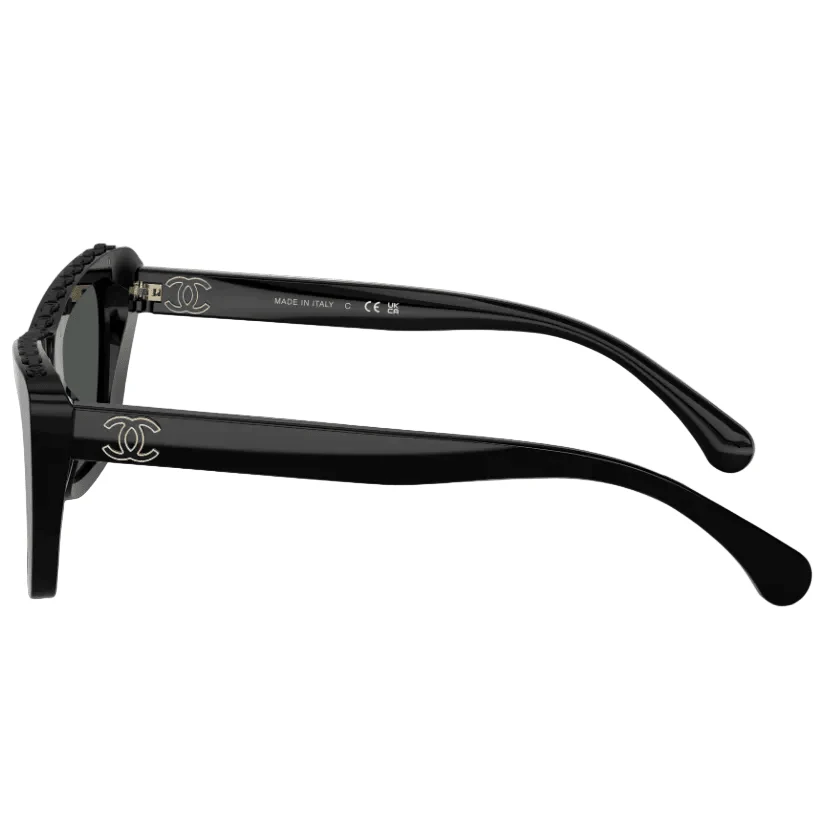 Chanel Rectangular Sunglasses With Black Chain-Link Top Bar Detail - Image 3