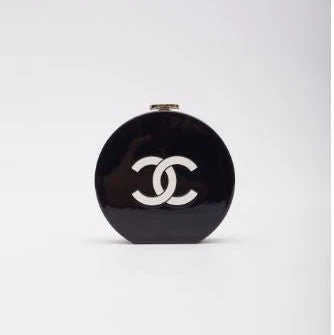 Chanel Resin Plexi Black White CC Camellia Minaudiere Clutch