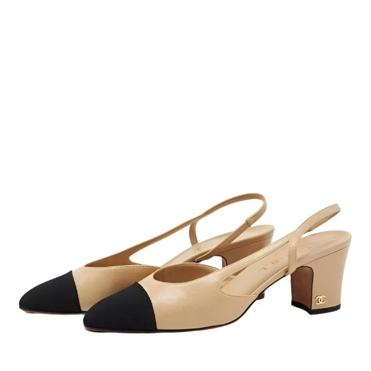 Chanel Slingback Beige And Black Heels