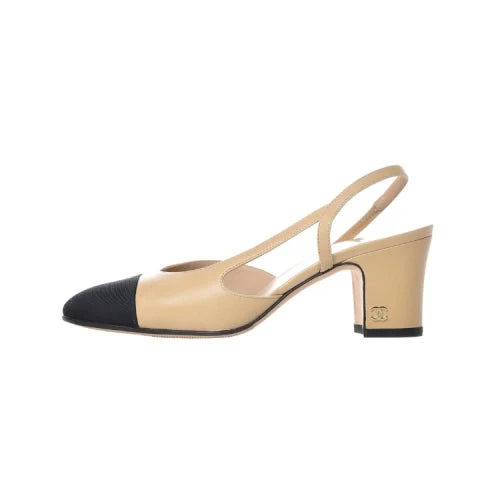 Chanel Slingback Beige And Black Heels - Image 2
