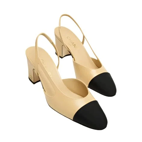 Chanel Slingback Beige And Black Heels - Image 3