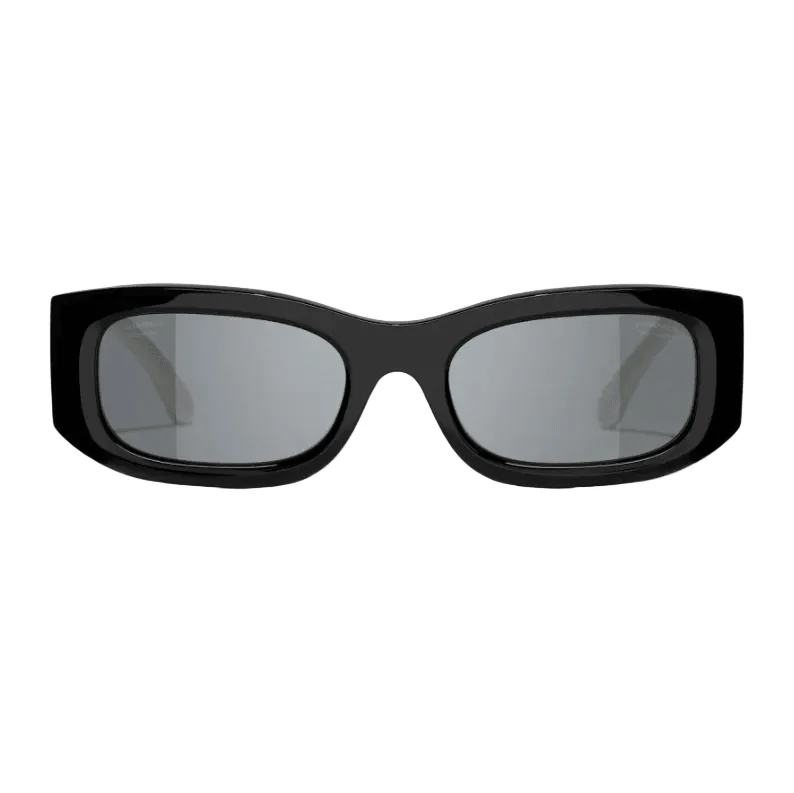 Chanel Two-Tone Black And White Rectangular Sunglasses With CC Logo