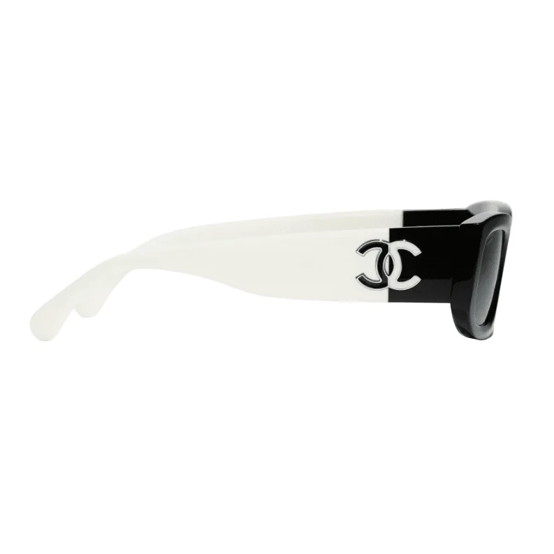 Chanel Two-Tone Black And White Rectangular Sunglasses With CC Logo - Image 3