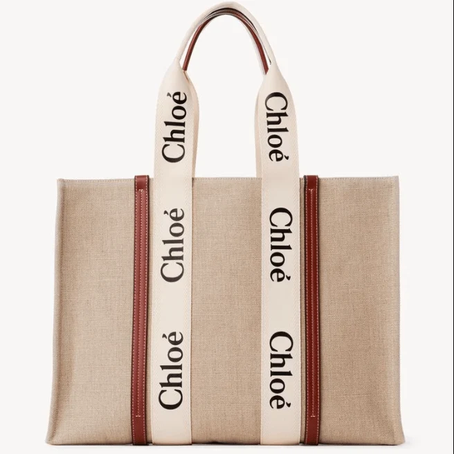 Chloé Large Woody Tote Bag in Linen - Image 4