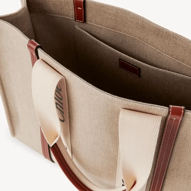 Chloé Large Woody Tote Bag in Linen - Image 5