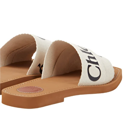 Chloe Off White Logo Print Canvas Woody Flat Slides - Image 10