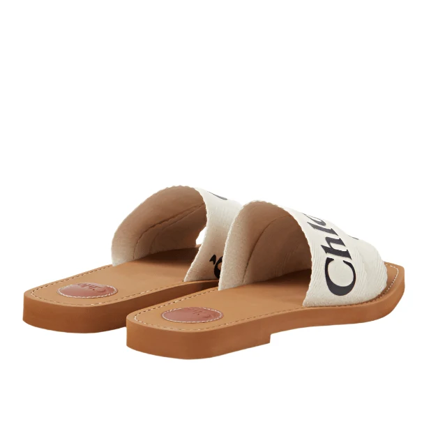 Chloe Off White Logo Print Canvas Woody Flat Slides - Image 11