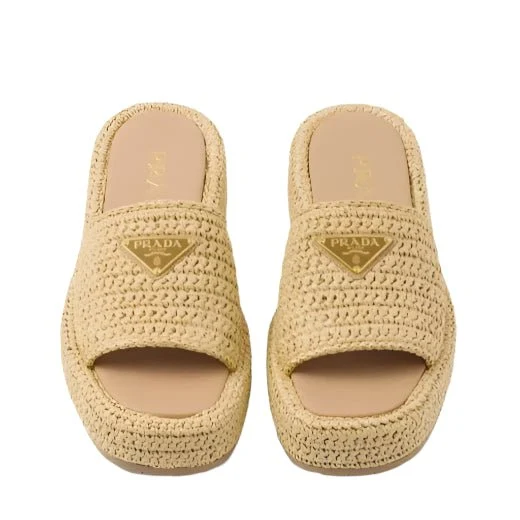 Prada Crochet Flatform Slides Natural - Image 3