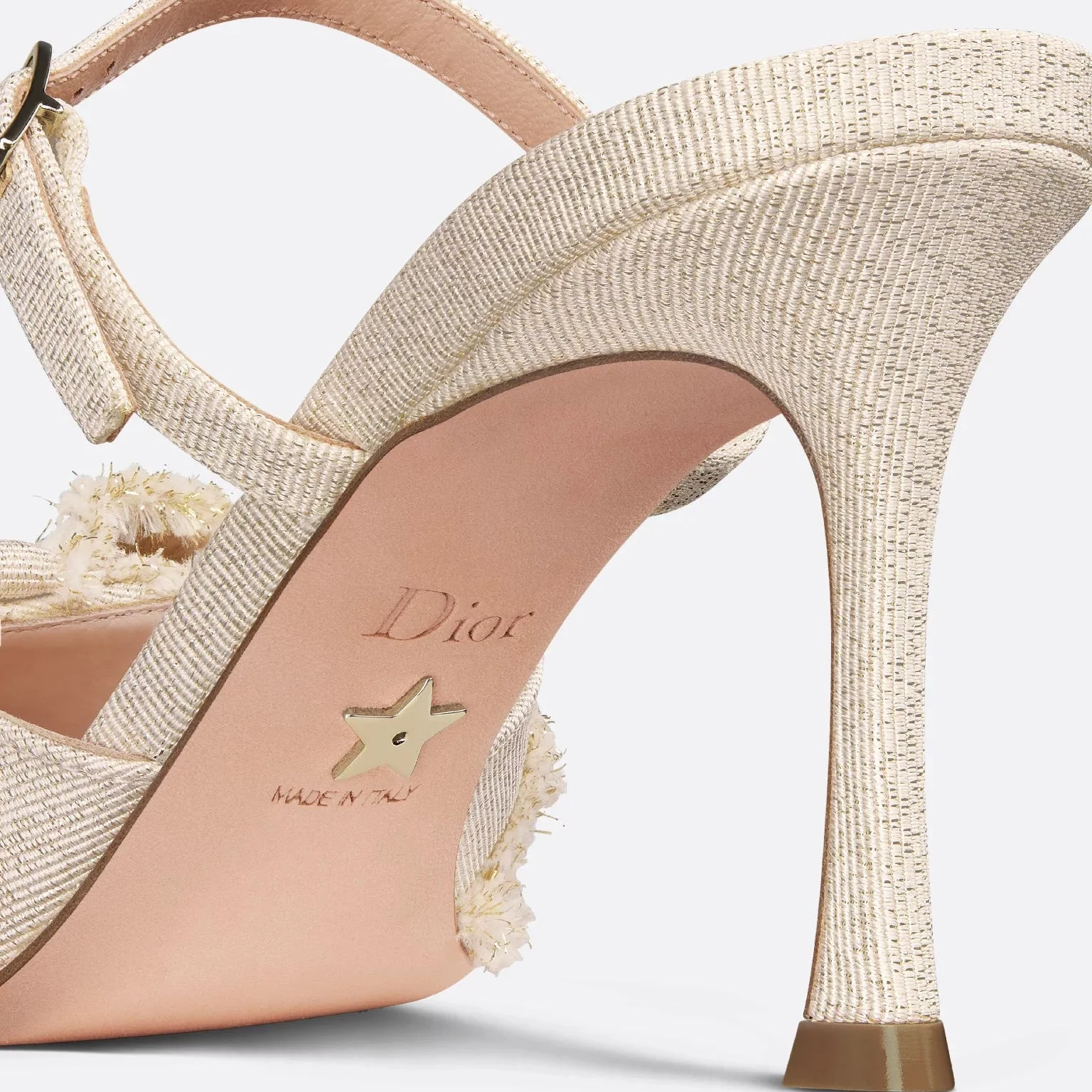 Dior Adiorable Heeled Mule Gold-Tone Fringed Laminated Grosgrain - Image 3