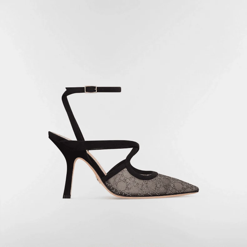 Dior Capture Pump Black Transparent Mesh with Silver-Tone Strass Cannage Motif - Image 3