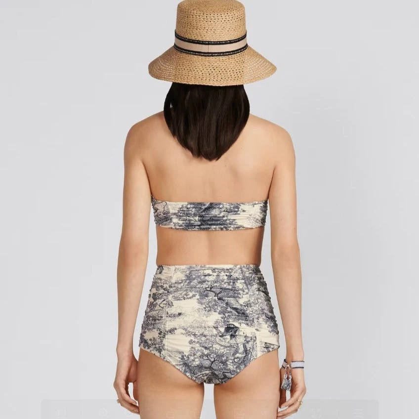 Dior Dioriviera One Piece Strapless Bikini White And Blue Toile De Jouy Technical Fabric - Image 3