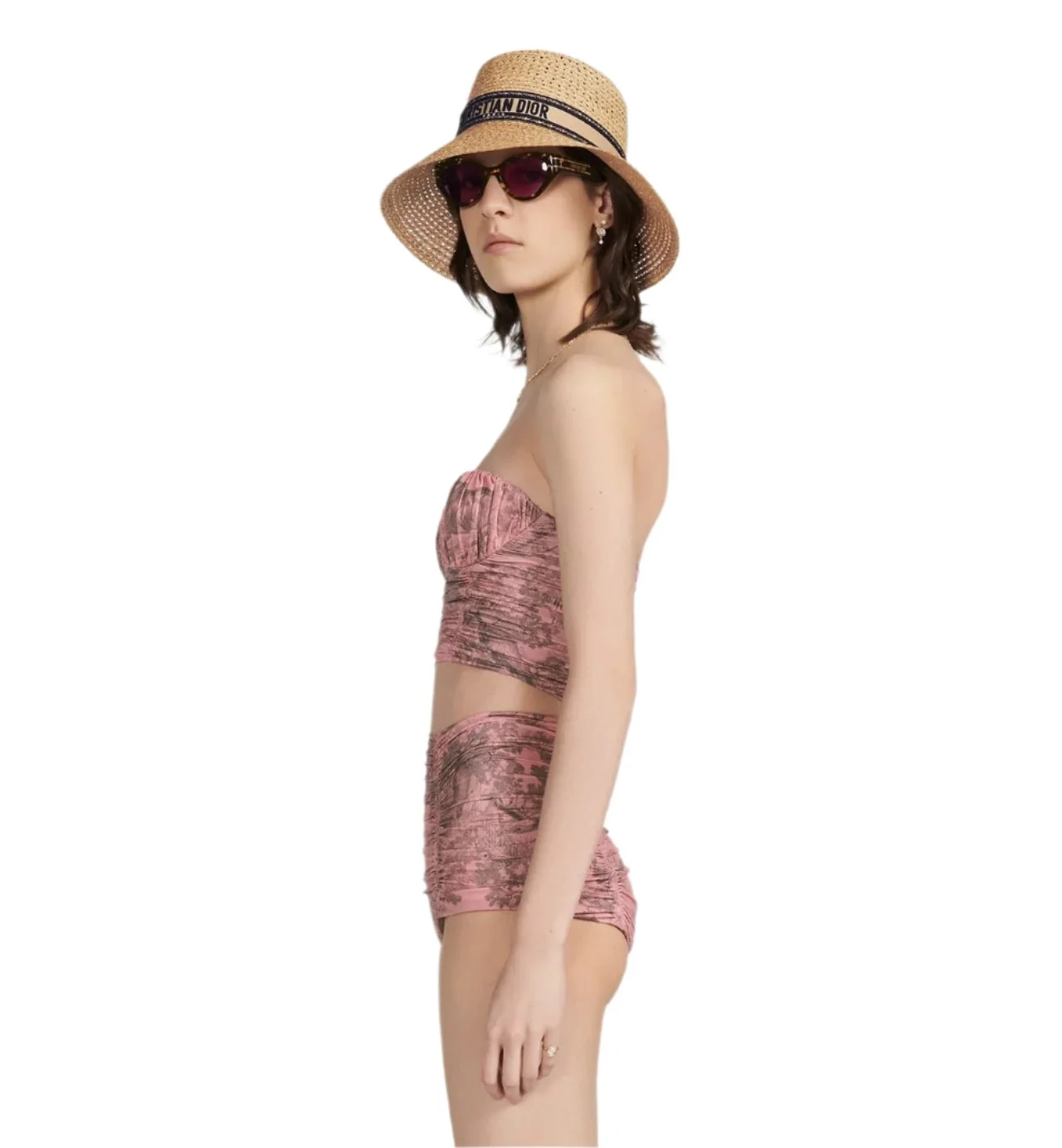 Dior Dioriviera One Piece Strapless Bikini White And Pink Toile De Jouy Technical Fabric - Image 4