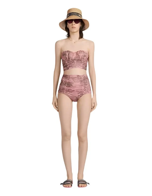 Dior Dioriviera One Piece Strapless Bikini White And Pink Toile De Jouy Technical Fabric - Image 5