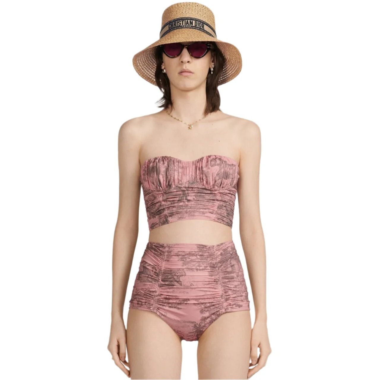 Dior Dioriviera One Piece Strapless Bikini White And Pink Toile De Jouy Technical Fabric - Image 6
