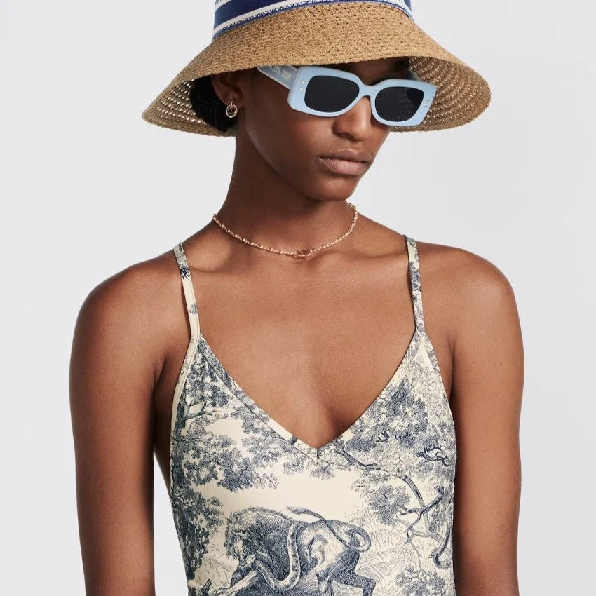 Dior Dioriviera One Piece Swimsuit Brief White And Blue Toile De Jouy Technical Fabric - Image 3