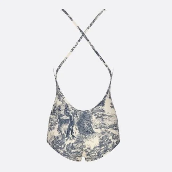 Dior Dioriviera One Piece Swimsuit Brief White And Blue Toile De Jouy Technical Fabric - Image 6