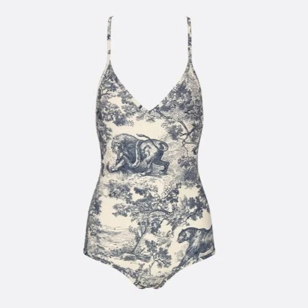 Dior Dioriviera One Piece Swimsuit Brief White And Blue Toile De Jouy Technical Fabric - Image 7